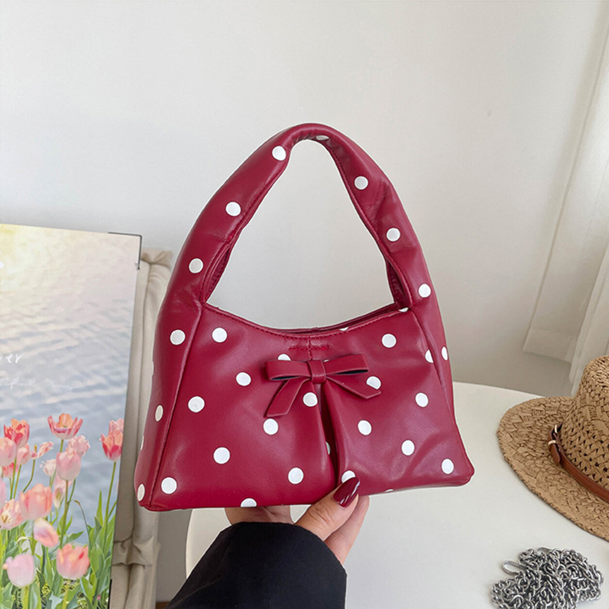 Y2k Style Bow Detail Polka Dots Pu Women's Handbags Picture3
