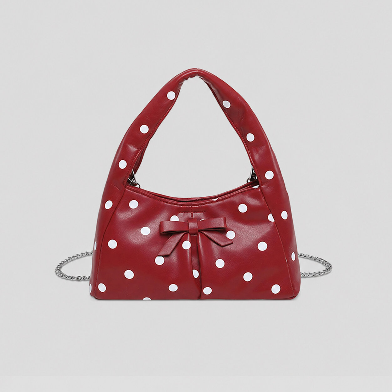 Damenhandtaschen im Y2K-Stil mit Schleifendetail und Polka-Dots aus PU