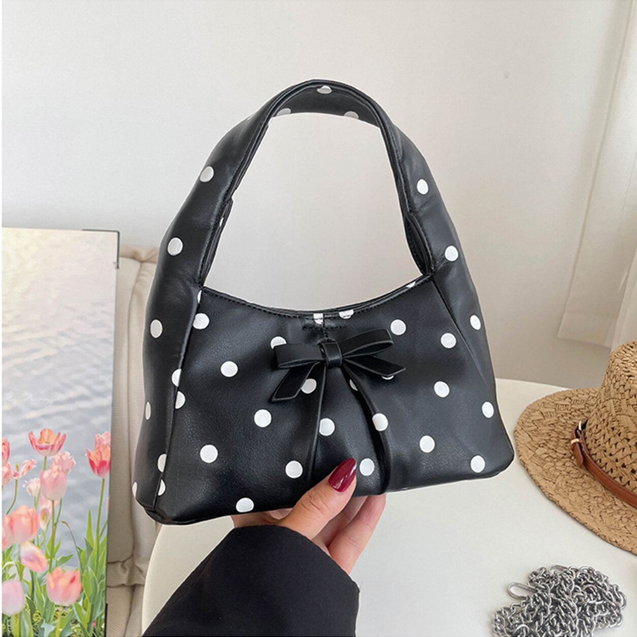 Y2k Style Bow Detail Polka Dots Pu Women's Handbags h5 Picture4