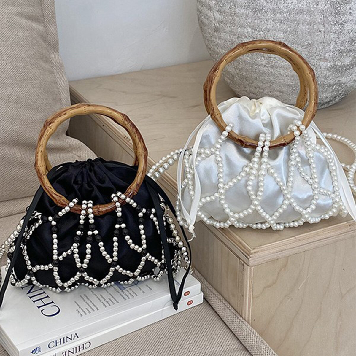 Evening Style Pearl Embellishment Beads Fabric Women's Handbags h5 Picture3