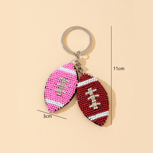 Llavero de aleación con diamantes de imitación, tejido en forma elíptica, de la serie Simple Sports Beads, con cuentas de colores variados. h5