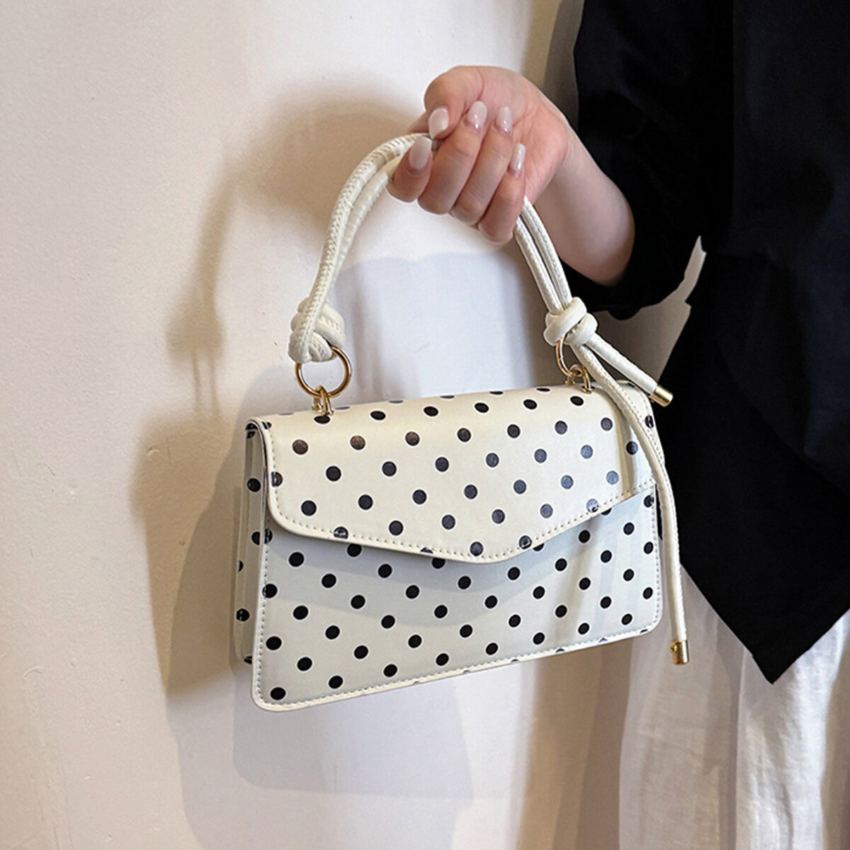 Sacs à main carrés pour femmes en PU à pois, style parisien chic h5 Image5