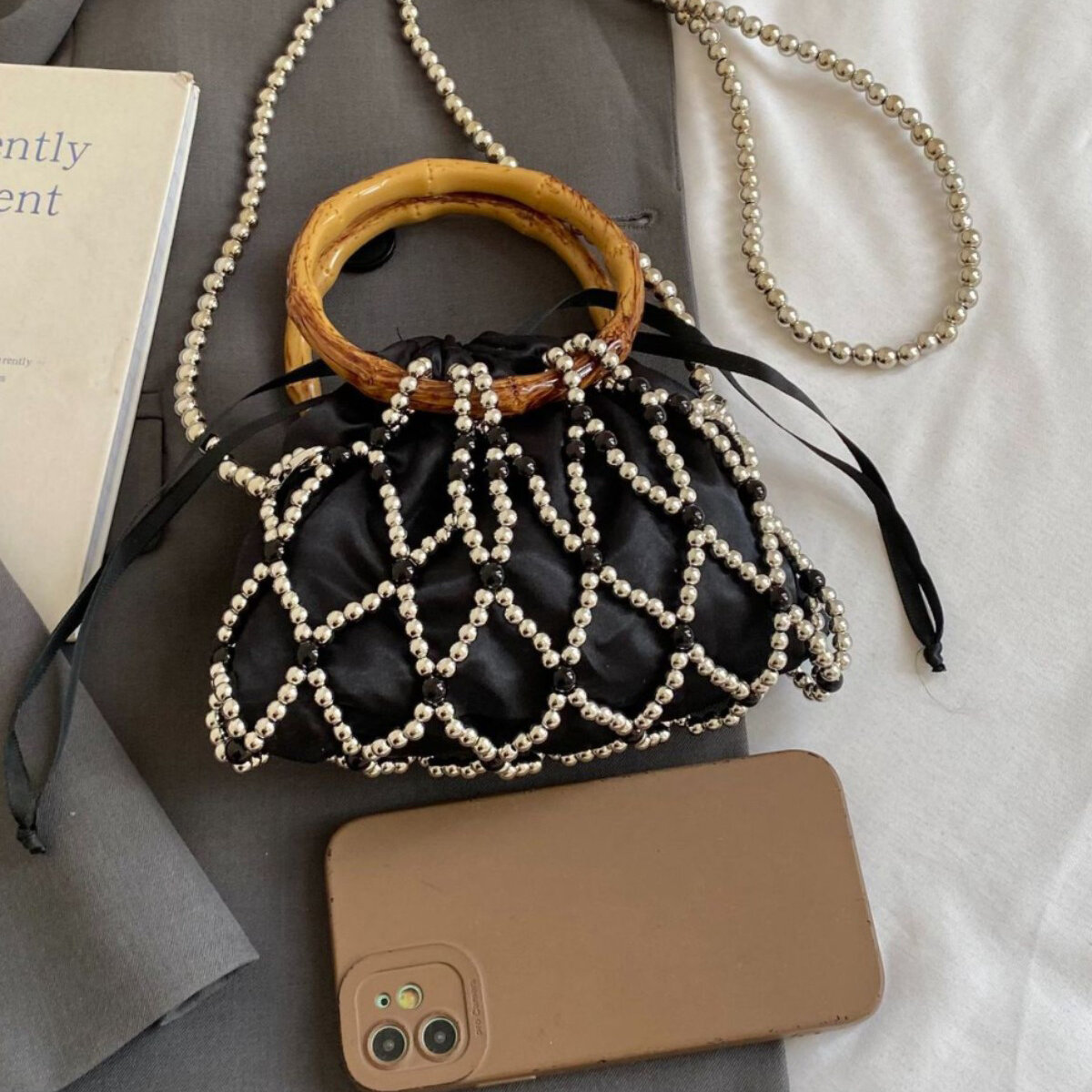 Evening Style Pearl Embellishment Beads Fabric Women's Handbags Picture4