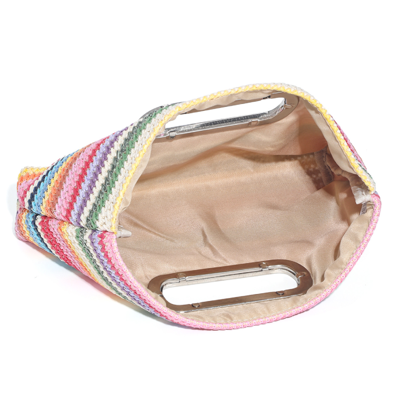 Borsa quadrata da donna in rafia a righe intrecciate, stile casual, colori misti. Immagine5