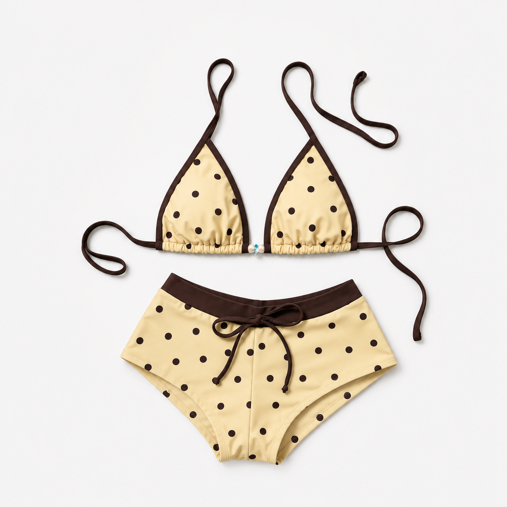 Ensemble bikini en polyamide à pois et blocs de couleur, style sport