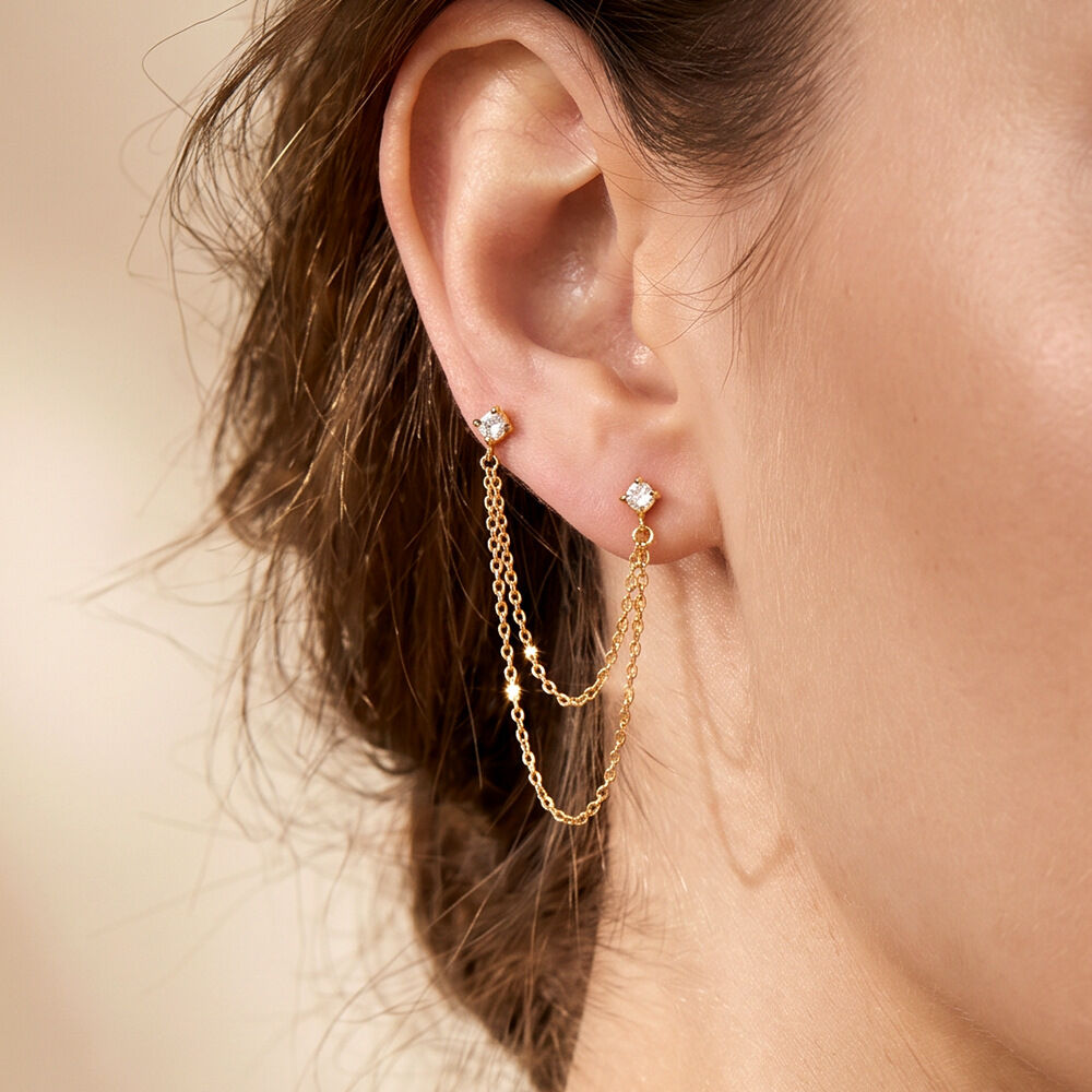 Boucles d'oreilles puces pour femmes, en acier inoxydable imperméable, couleur or, avec pompon en forme de cœur et zircon. 2
