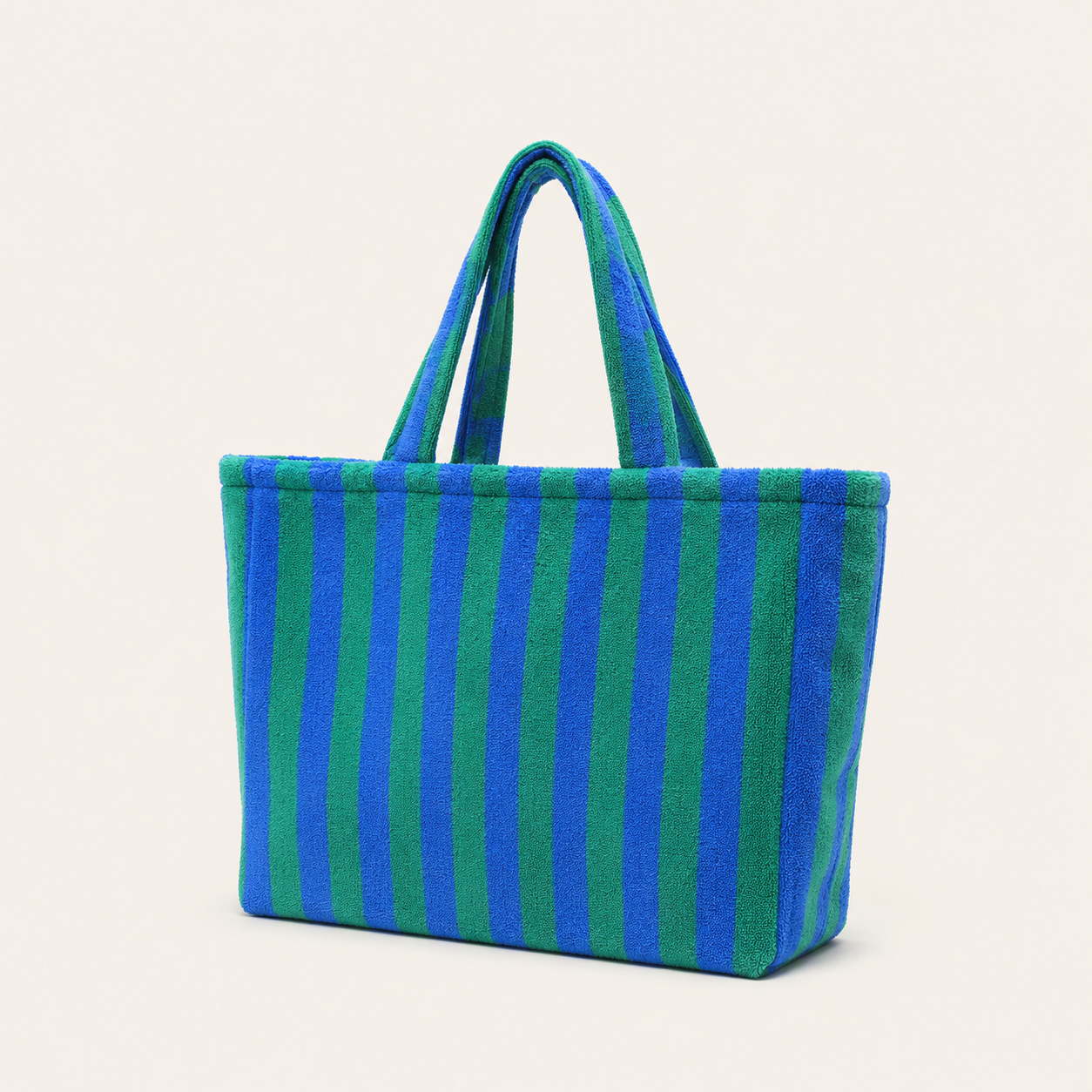 Borsa quadrata da donna in tessuto di spugna a righe morbide e colori misti, stile casual. Immagine2
