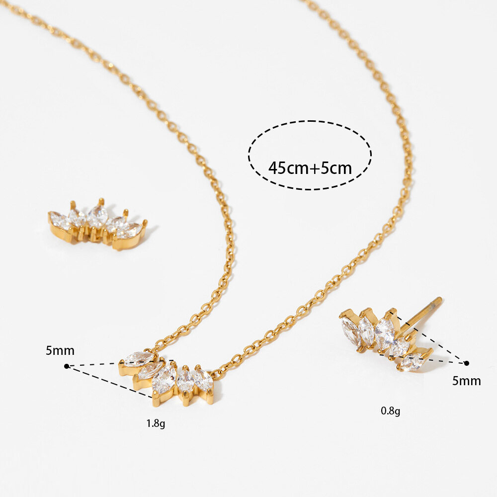 Simple Series Stainless Steel Waterproof Gold Color Zircon Women's Necklaces Sets h5Picture4