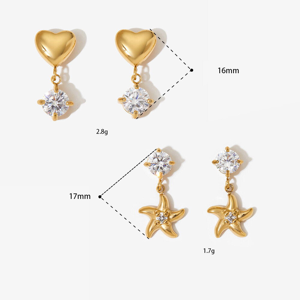 Simple Heart Star Stainless Steel Waterproof Gold Color Zircon Women's Drop Earrings h5 Picture4