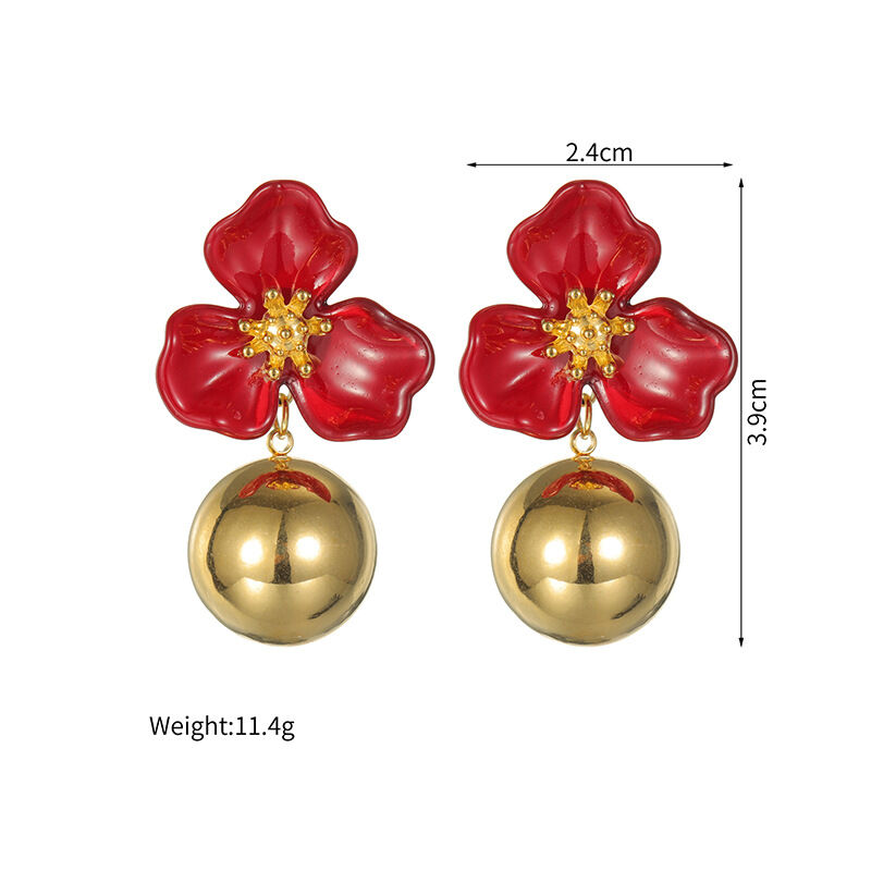 Romantic Series Sweet Flower Acrylic Gold Color Women's Drop Earrings h5Picture3
