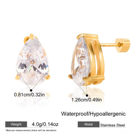 Elegant Irregular Shape Patchwork Stainless Steel Waterproof   Gold Color  Zircon Women's Stud Earrings