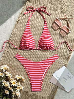 Ensemble bikini simple et mignon à rayures en polyamide h5