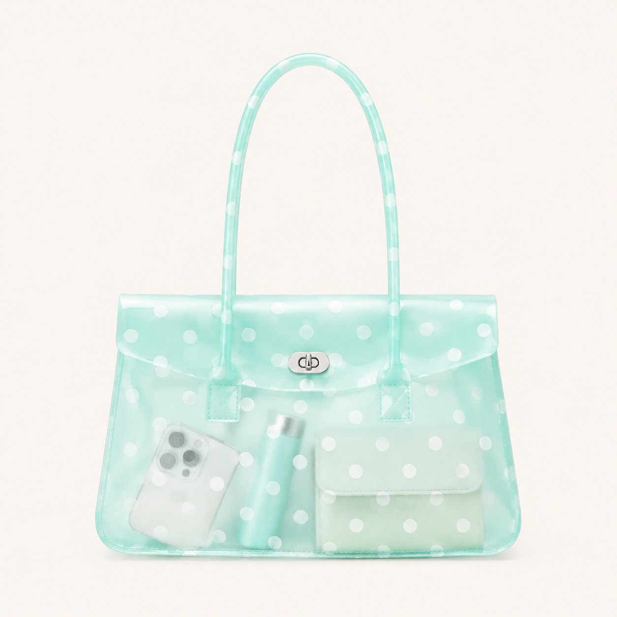Sac carré femme en PVC style décontracté / transparent uni à pois multicolores 2