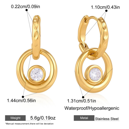Simple Series Elegant Circle Stainless Steel Gold Color Women's Drop Earrings