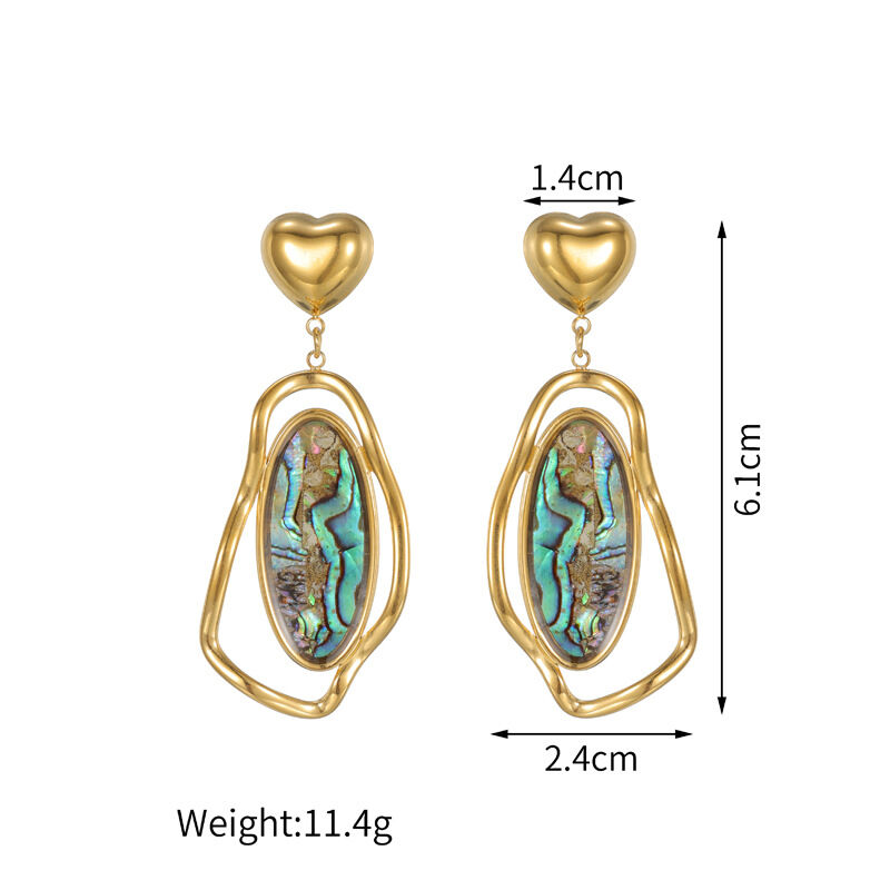 Orecchini pendenti da donna a forma irregolare in acciaio inossidabile color oro, impermeabili. Immagine3