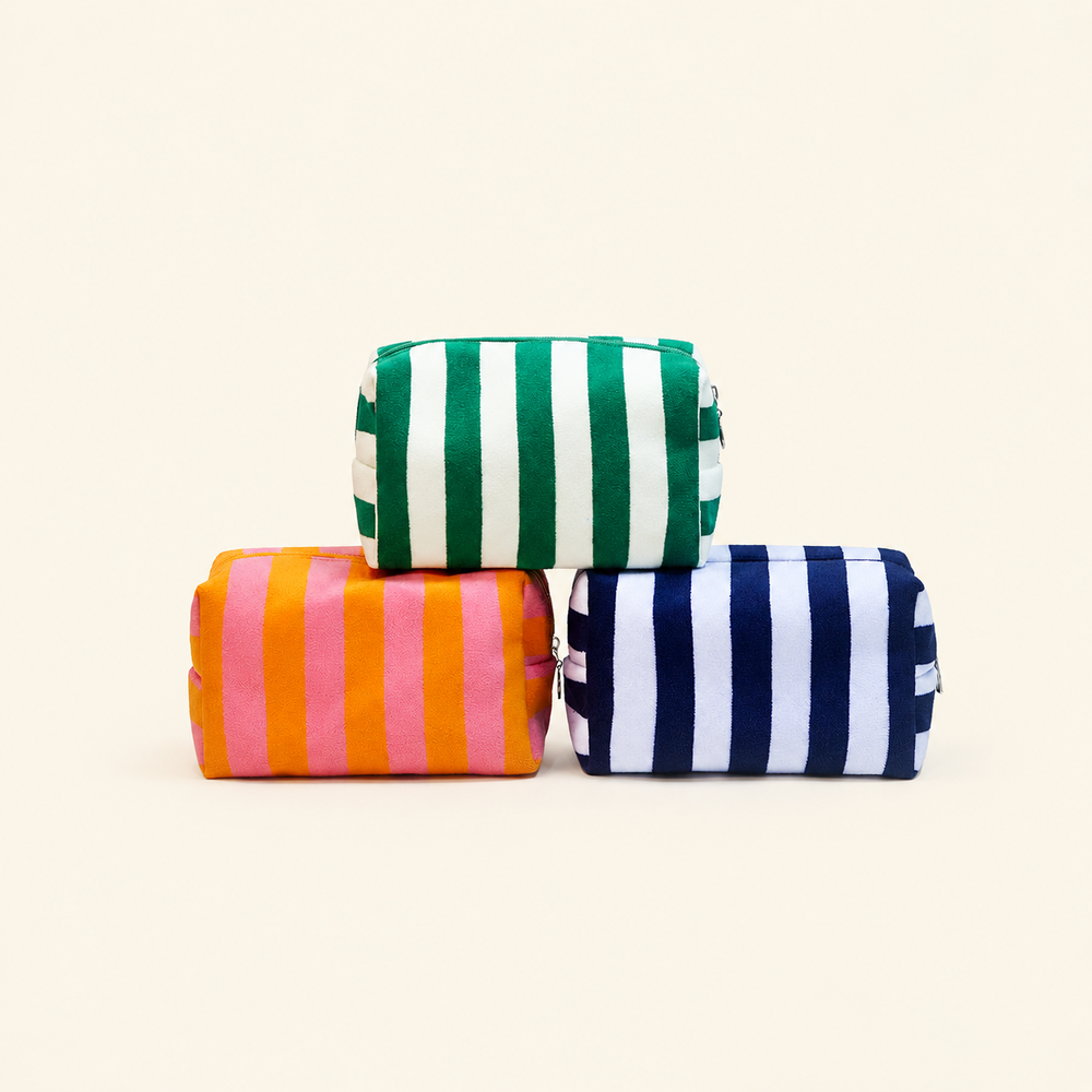 Simple Series Daily Stripe Mixed Color Towel Fabric Makeup Bags h5Picture2