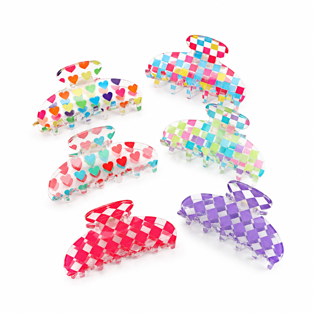 Romantische serie Zoete Bloemen Hart Geruite Acryl Haarclips in Gemengde Kleuren