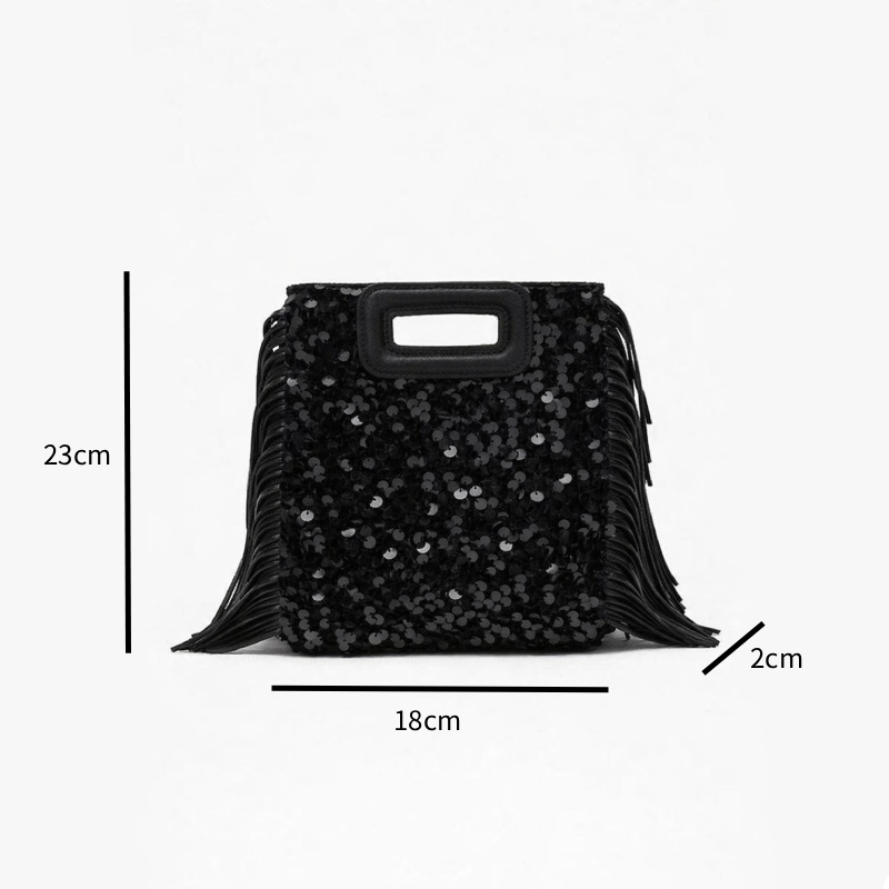 Evening Style Tassel Sequin Solid Color Tassel Premium Quality Pu Women's Square Bag h5Picture8