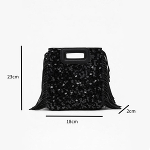 Evening Style Tassel Sequin Solid Color Tassel Premium Quality Pu Women's Square Bag h5 Picture8