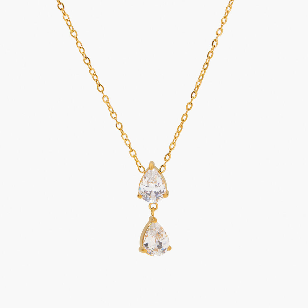 Simple Series Droplet Stainless Steel Waterproof Gold Color Zircon Women's Pendant Necklaces