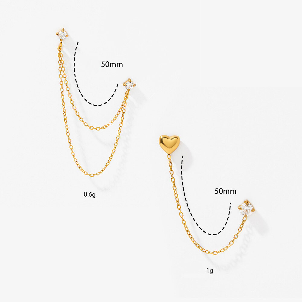 Simple Heart Tassel Stainless Steel Waterproof Gold Color Zircon Women's Stud Earrings h5 Picture5