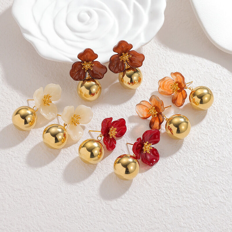 Romantic Series Sweet Flower Acrylic Gold Color Women's Drop Earrings h5Picture2