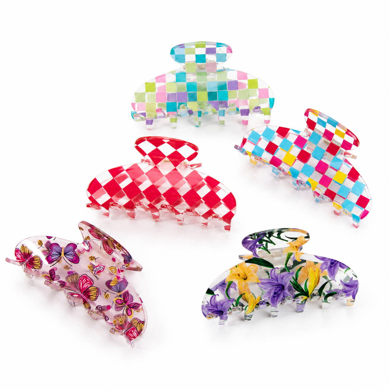 Romantische serie Zoete Bloemen Hart Geruite Acryl Haarclips in Gemengde Kleuren 2