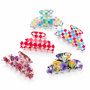 Romantische serie Zoete Bloemen Hart Geruite Acryl Haarclips in Gemengde Kleuren h5 Afbeelding2
