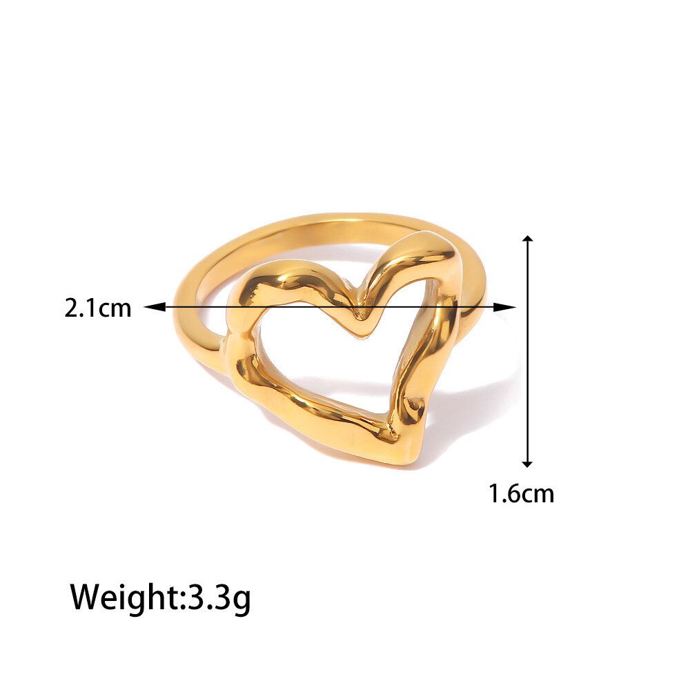 Romantic Series Retro Flower Heart Stainless Steel Waterproof Gold Color Statement Rings
