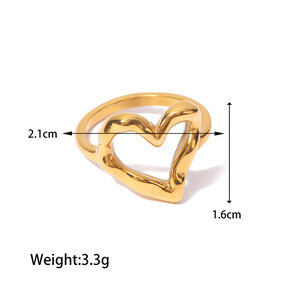 Romantic Series Retro Flower Heart Stainless Steel Waterproof Gold Color Statement Rings h5
