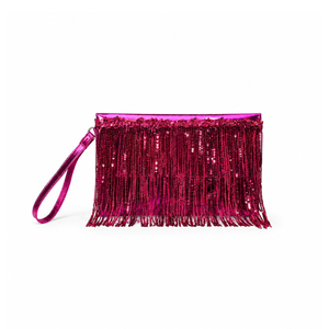 Borsa quadrata da donna in PU con nappine e paillettes, stile serale. h5 Immagine2