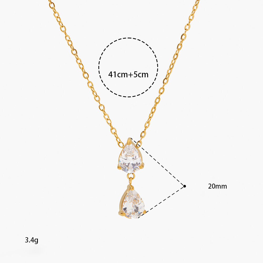 Simple Series Droplet Stainless Steel Waterproof Gold Color Zircon Women's Pendant Necklaces h5Picture3
