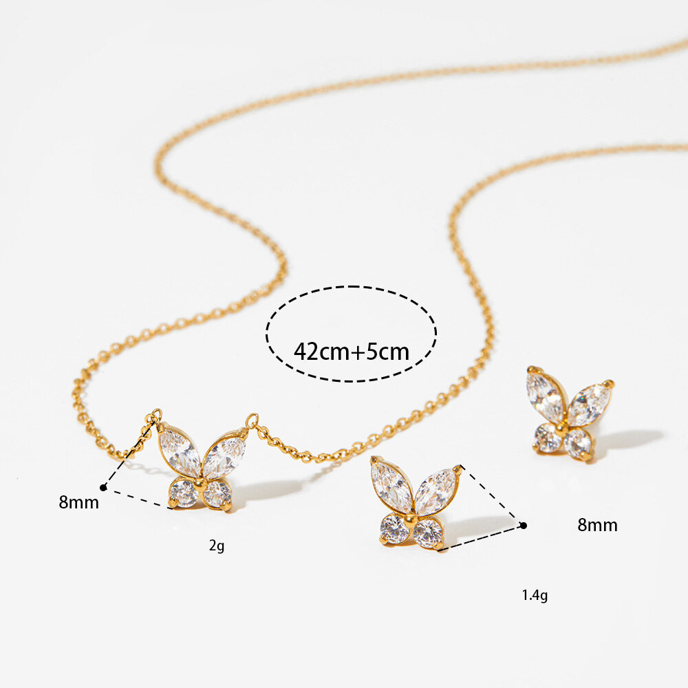 Simple Series Butterfly Stainless Steel Waterproof Gold Color Zircon Women's Necklaces Sets Picture4