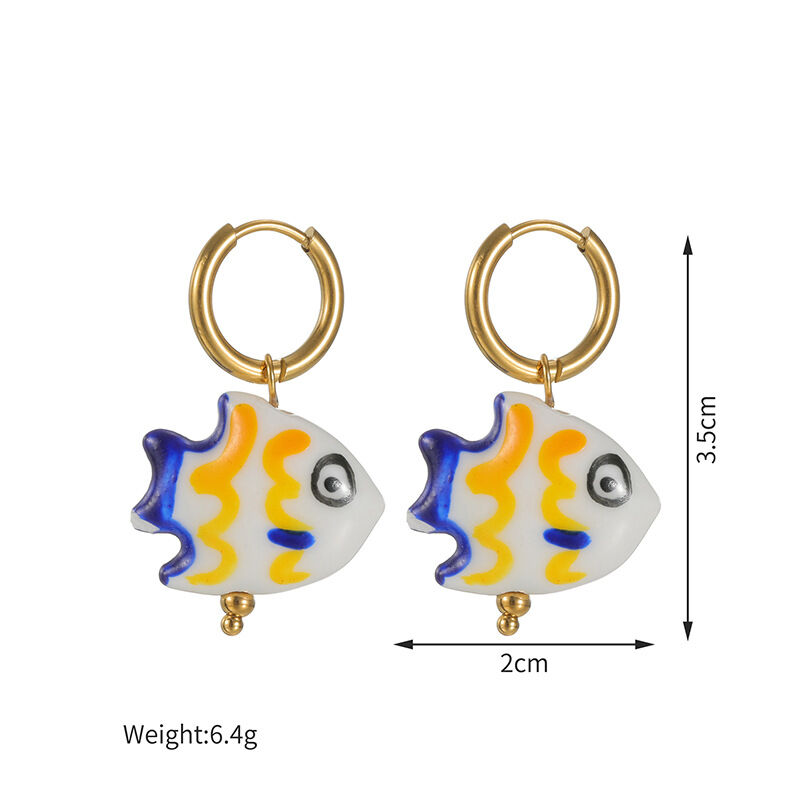 Vacation Oceanic Style Fish Ceramics Women's Drop Earrings h5Picture3