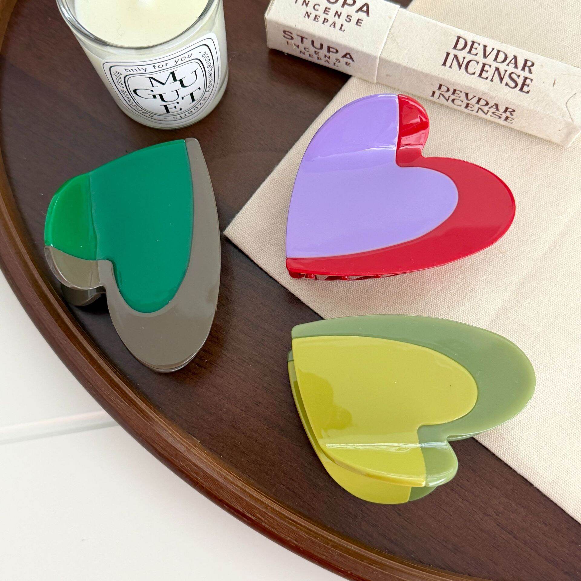 Romantische serie Dagelijks Hart Gemengde Kleuren Acryl Haarclips