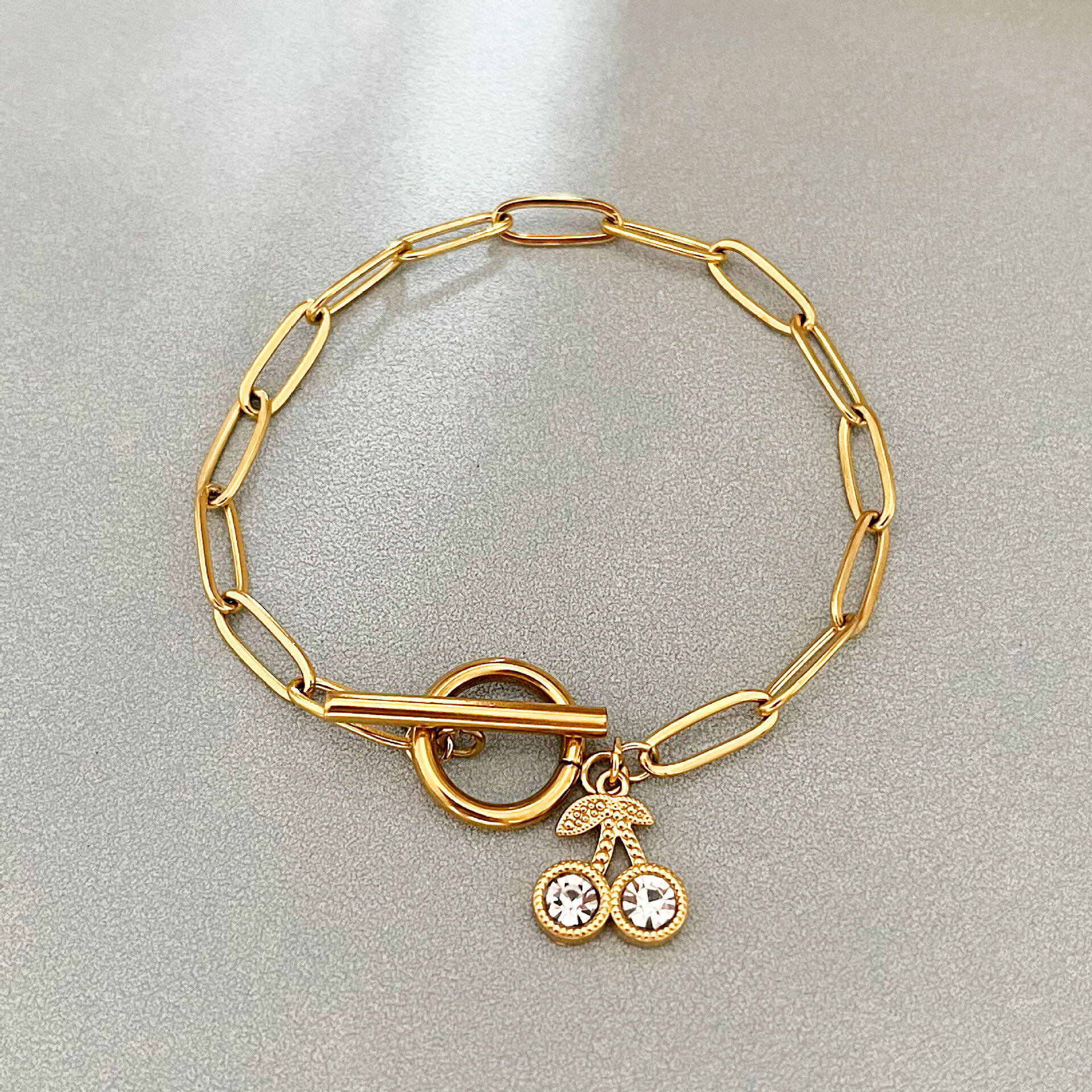 Bracelets à breloques pour femmes en acier inoxydable doré, étanches, avec strass et cerises douces h5 