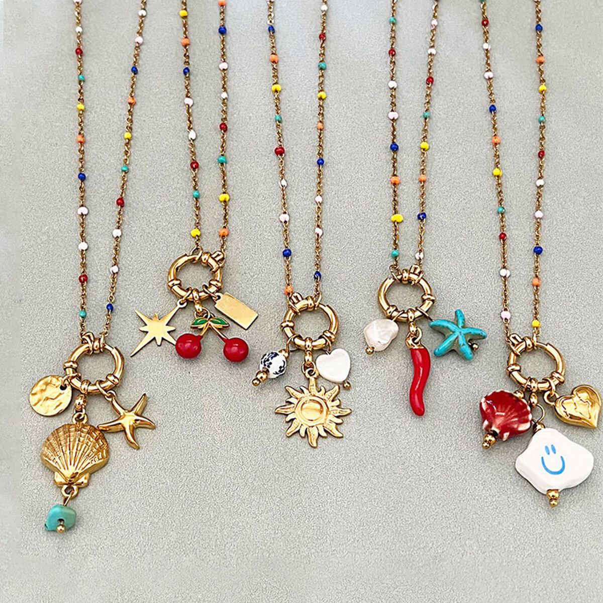 Colliers pendentifs pour femmes, collection romantique, style océanique, en acier inoxydable étanche, couleur or, motif cœur, idéal pour les vacances. Image2