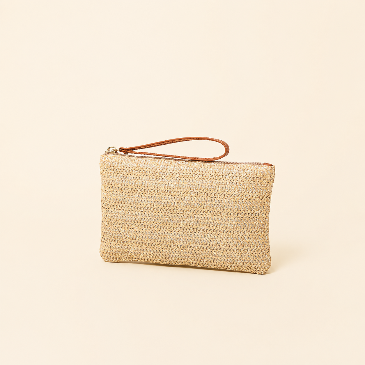Borsa quadrata da donna in rafia intrecciata, tinta unita, stile casual.