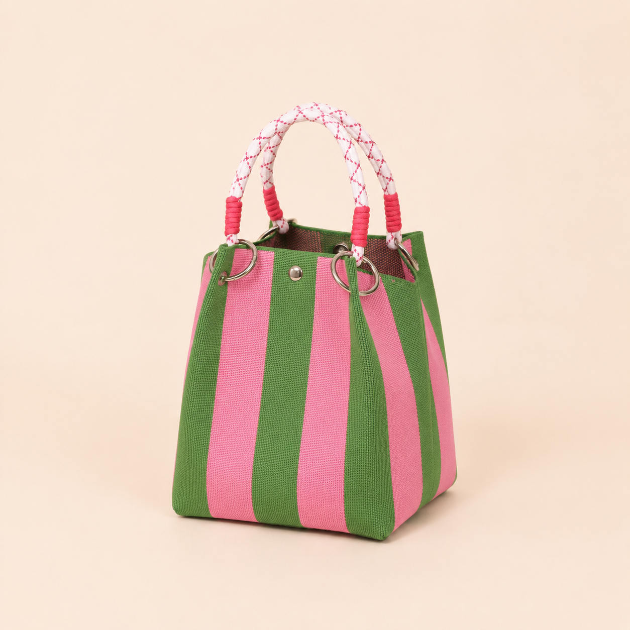Borsa quadrata da donna in poliestere con motivo floreale intrecciato, fiocco con lettere, stile casual, righe, quadri, pois, pesci intrecciati in colori misti e traforati, forma geometrica.
