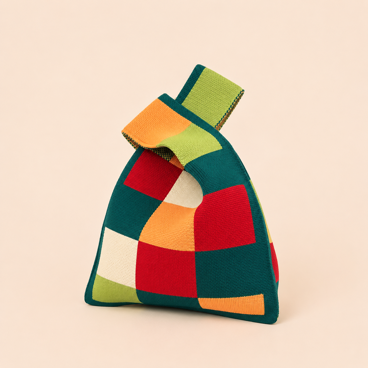Borsa quadrata da donna in poliestere, stile casual, con motivo floreale intrecciato, righe, quadri, colori misti, linee vegetali e forma geometrica.