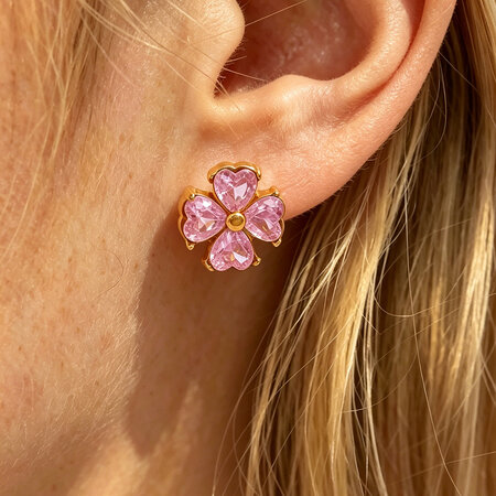 Simple Series Daily Clover Stainless Steel Gold Color Zircon Women's Stud Earrings