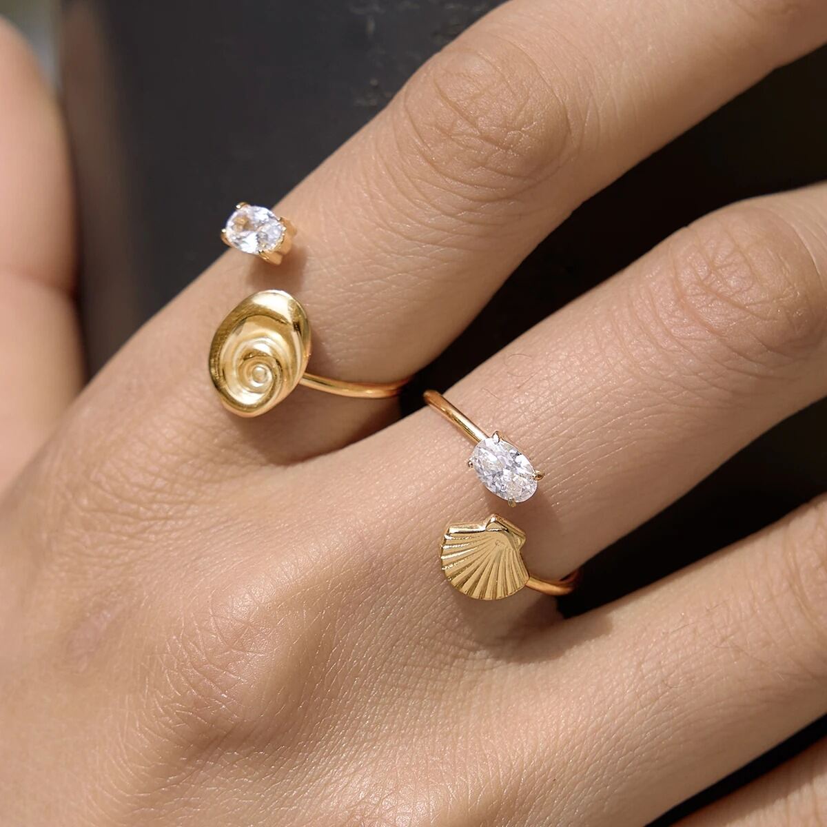 Oceanic Style Stainless Steel Waterproof Gold Color Statement Rings h5 Picture3