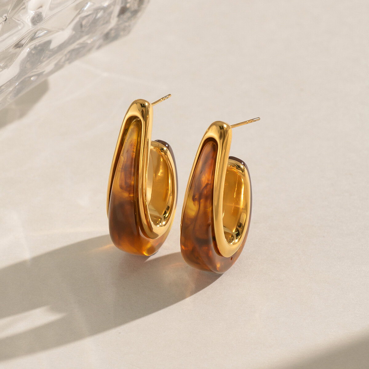 C-shape Resin Gold Color Women's Stud Earrings Picture3