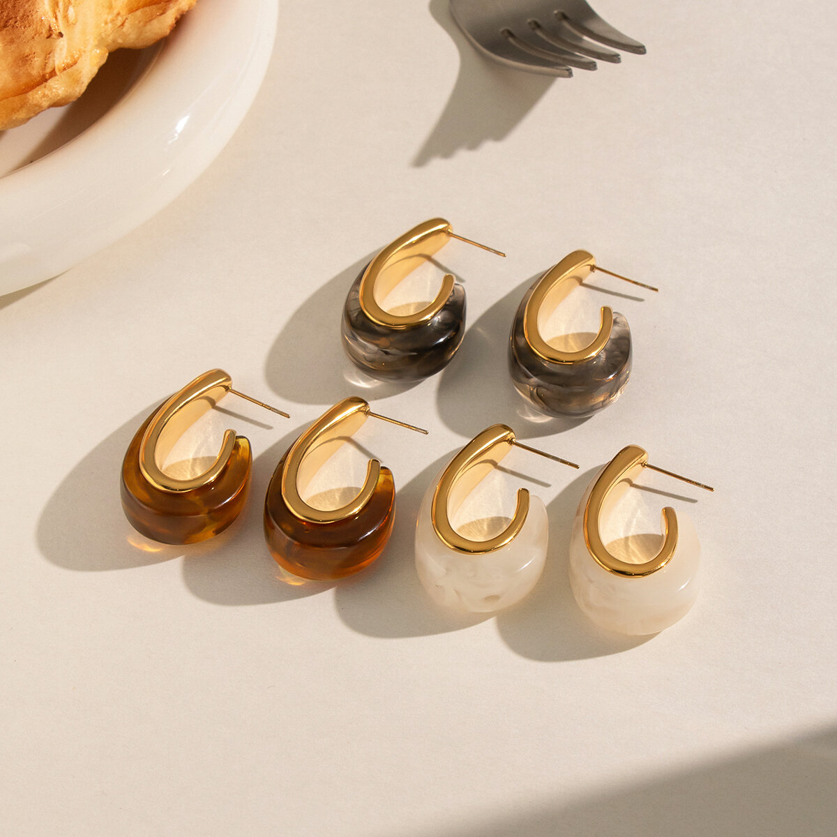 C-shape Resin Gold Color Women's Stud Earrings Picture2