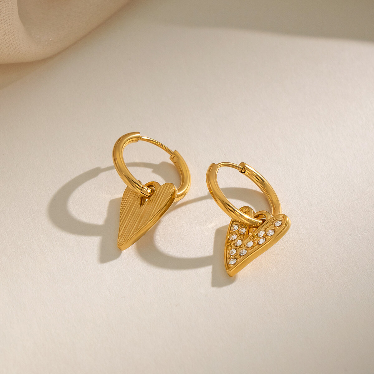 Heart Stainless Steel Waterproof Gold Color Rhinestone Women's Drop Earrings h5 Picture6