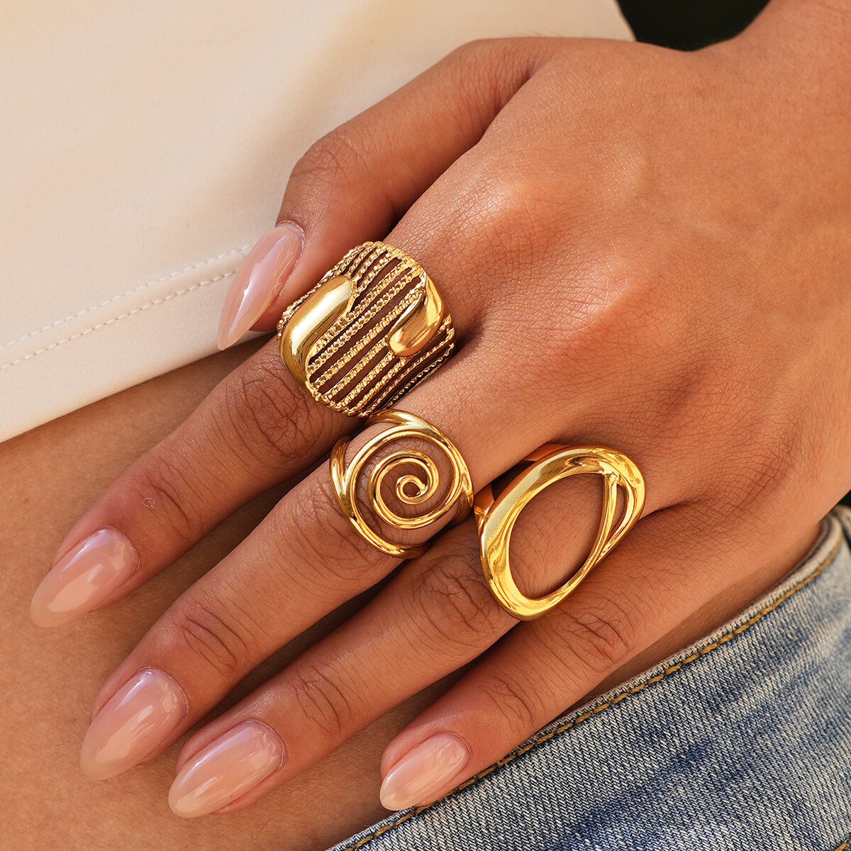Simple Series Daily Irregular Shape Stainless Steel Waterproof   Gold Color  Statement Rings Picture4