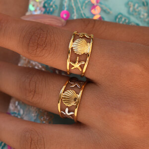 Ocean Series Daily Shell Starfish Stainless Steel Waterproof Gold Color Designer Ring h5 Picture2