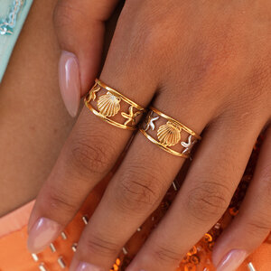 Ocean Series Daily Shell Starfish Stainless Steel Waterproof Gold Color Designer Ring h5 Picture5