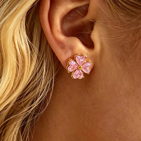 Simple Series Daily Clover Stainless Steel Gold Color Zircon Women's Stud Earrings 2