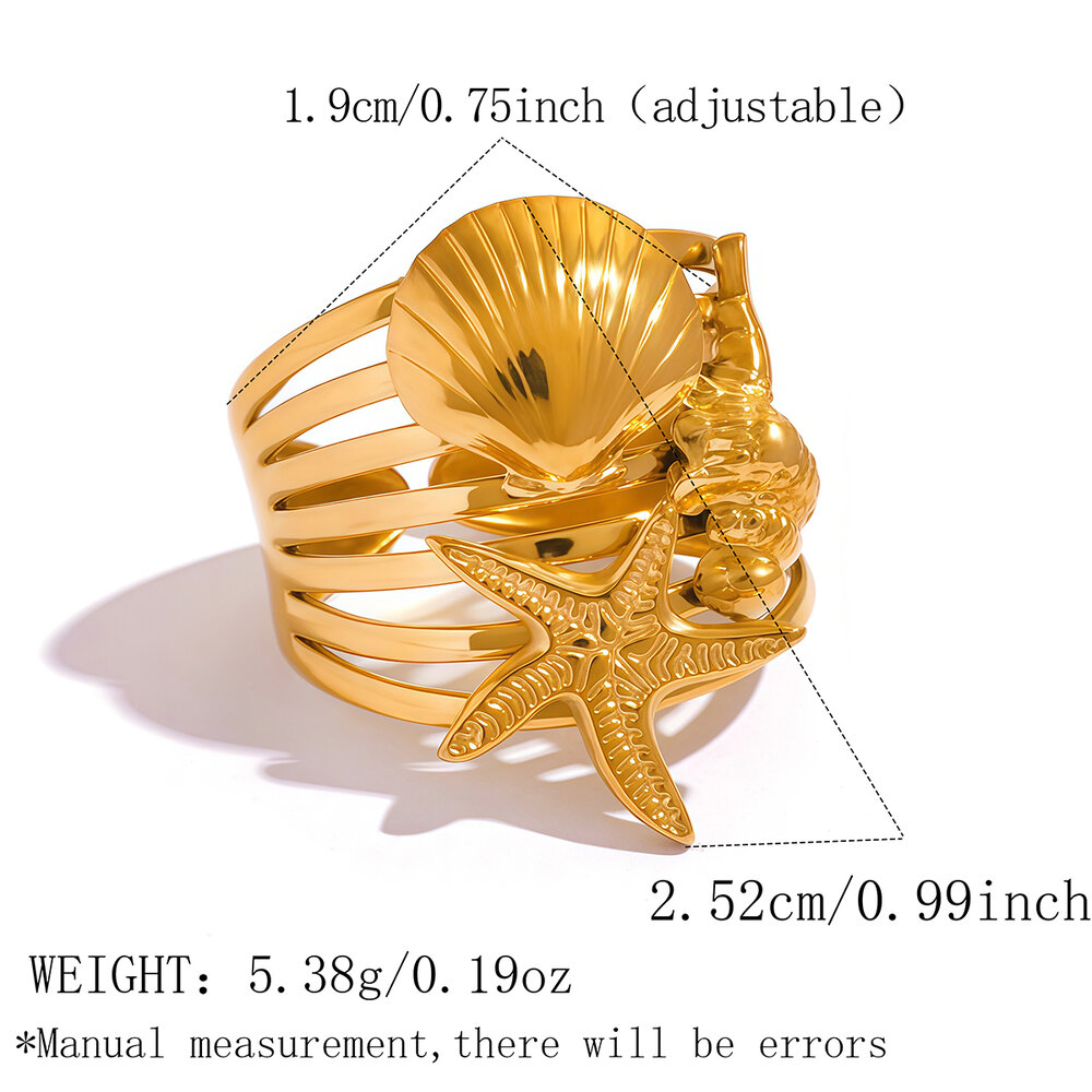 Ocean Series Daily Shell Starfish Stainless Steel Waterproof Gold Color Statement Rings